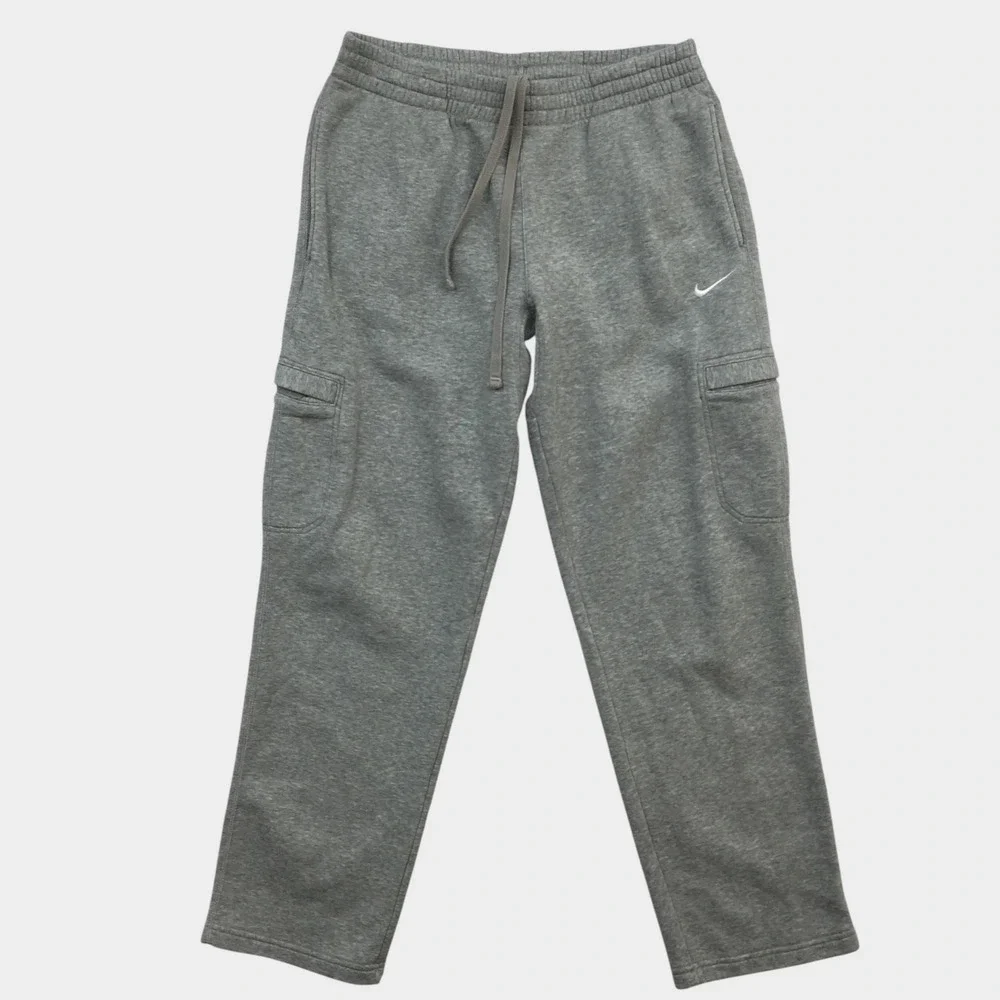 Nike Mens Y2K Cargo Sweatpants Gray Fleece Drawstring Casual Loose Baggy Large